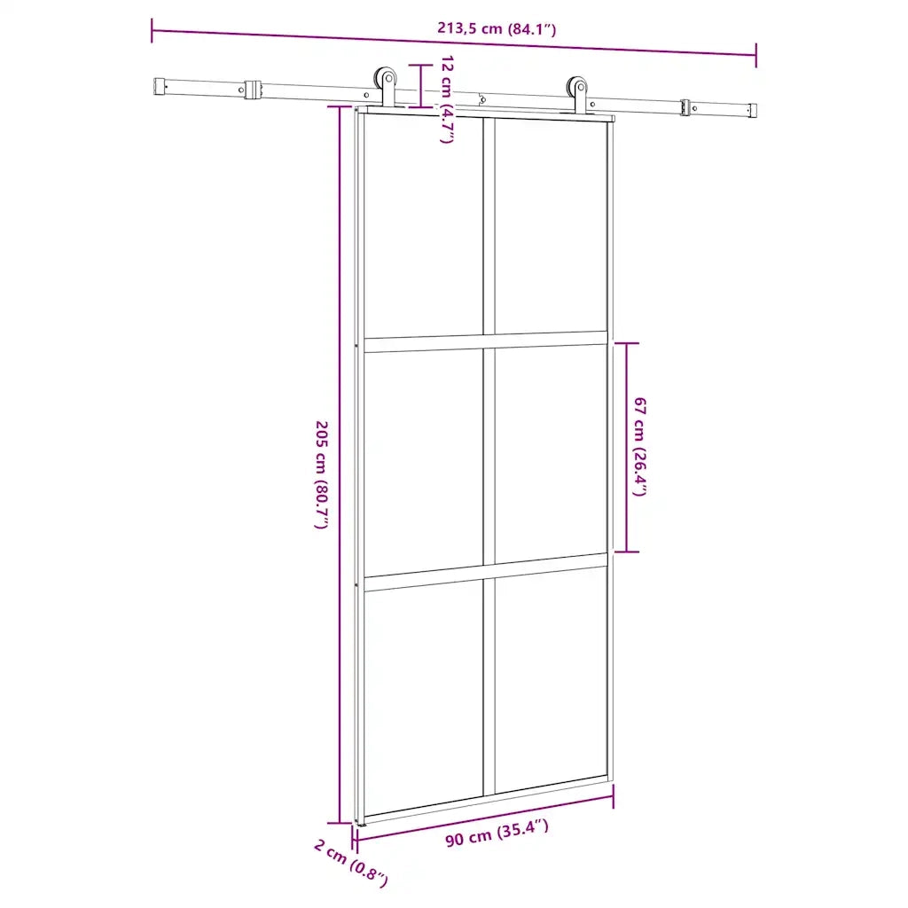 Porta Scorrevole Ferramenta 90x205 cm Vetro Temperato Alluminio
