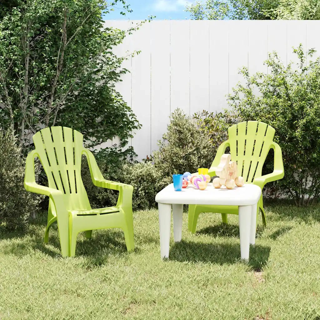 Sedie Giardino 2 pz | Sedie da Esterno Bambini Verdi 37x34x44cm PP Aspetto in Legno
