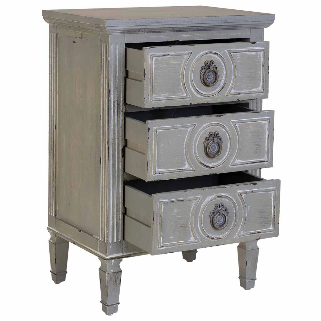 Comodino in legno con tre cassetti grigio 46x32,5x67h cm