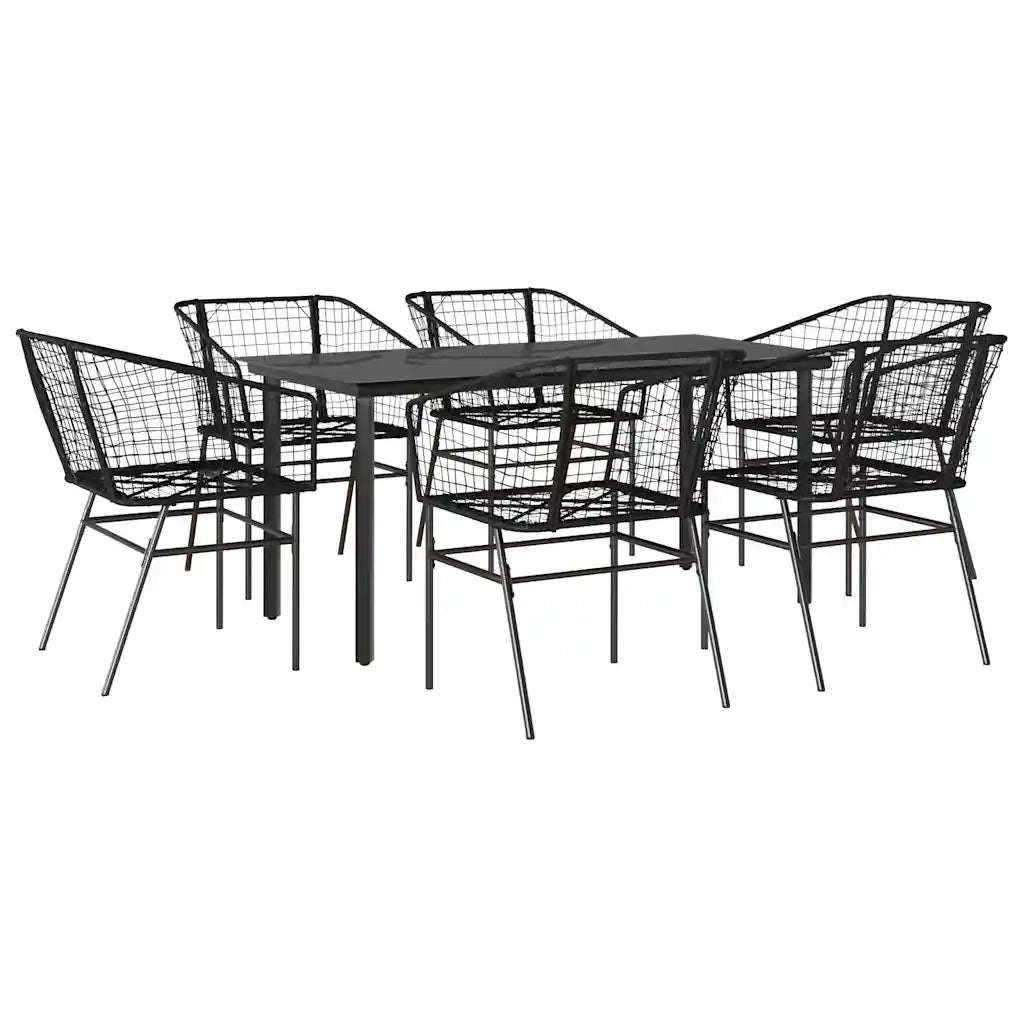 Set Pranzo da Giardino 7 pz | Set Salotto da Giardino Nero Polyrattan Vetro