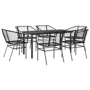 Set Pranzo da Giardino 7 pz | Set Salotto da Giardino Nero Polyrattan Vetro