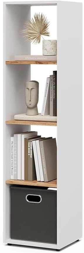 Scaffale Ludus, Rovere bianco/dorato, 36.8 x 144.9 cm, per la conservazione e la presentazione di libri e scatole