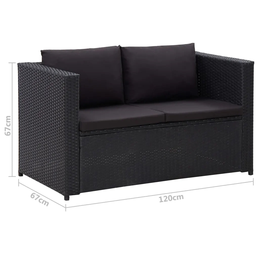 Set Divani da Giardino 3 pz con Cuscini in Polyrattan Nero 46397