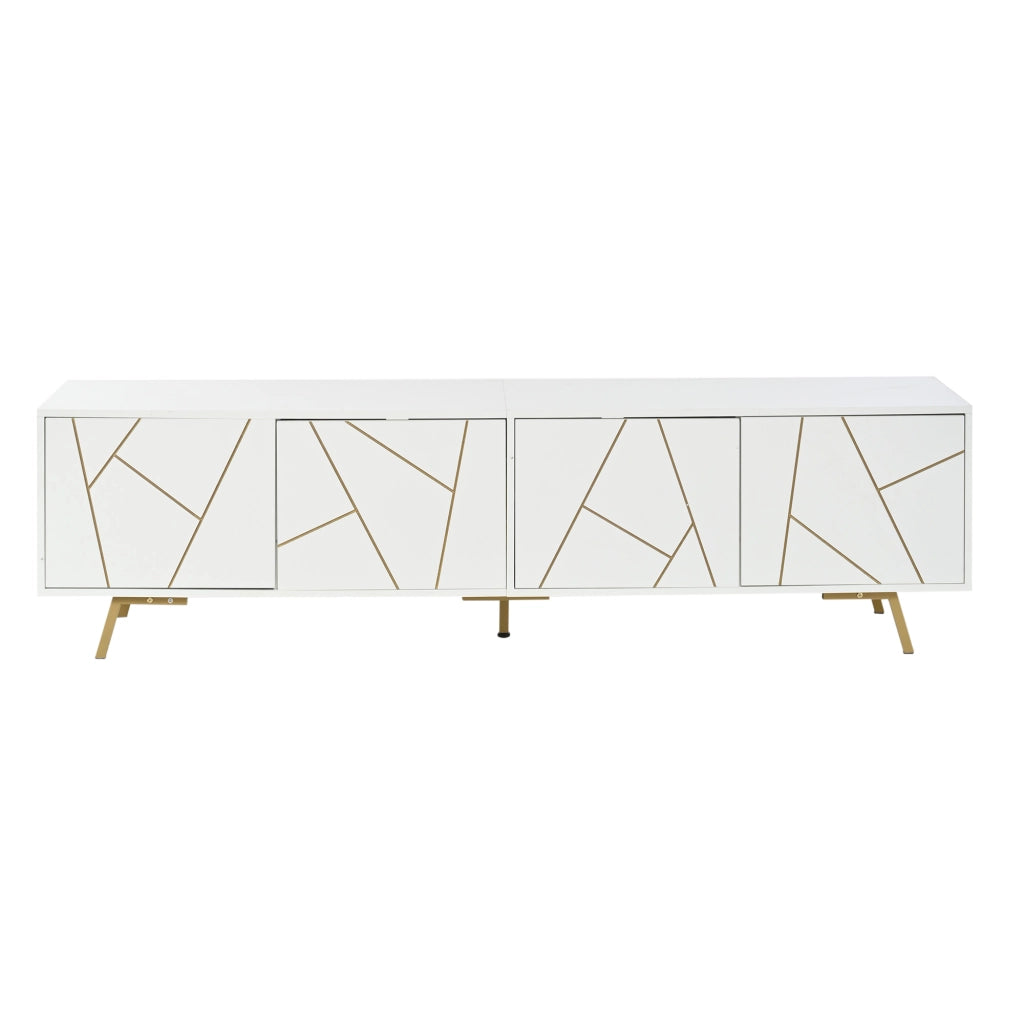 Mobile TV Soggiorno ¨C MINIMAL ¨C Bianco/Oro, 4 Ante, 5 Gambe in Metallo, 190x40x51,5 cm