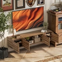 Mobile Porta TV Sospeso fino 65" con 3 Armadietti in Stile Industriale, Marrone Rustico