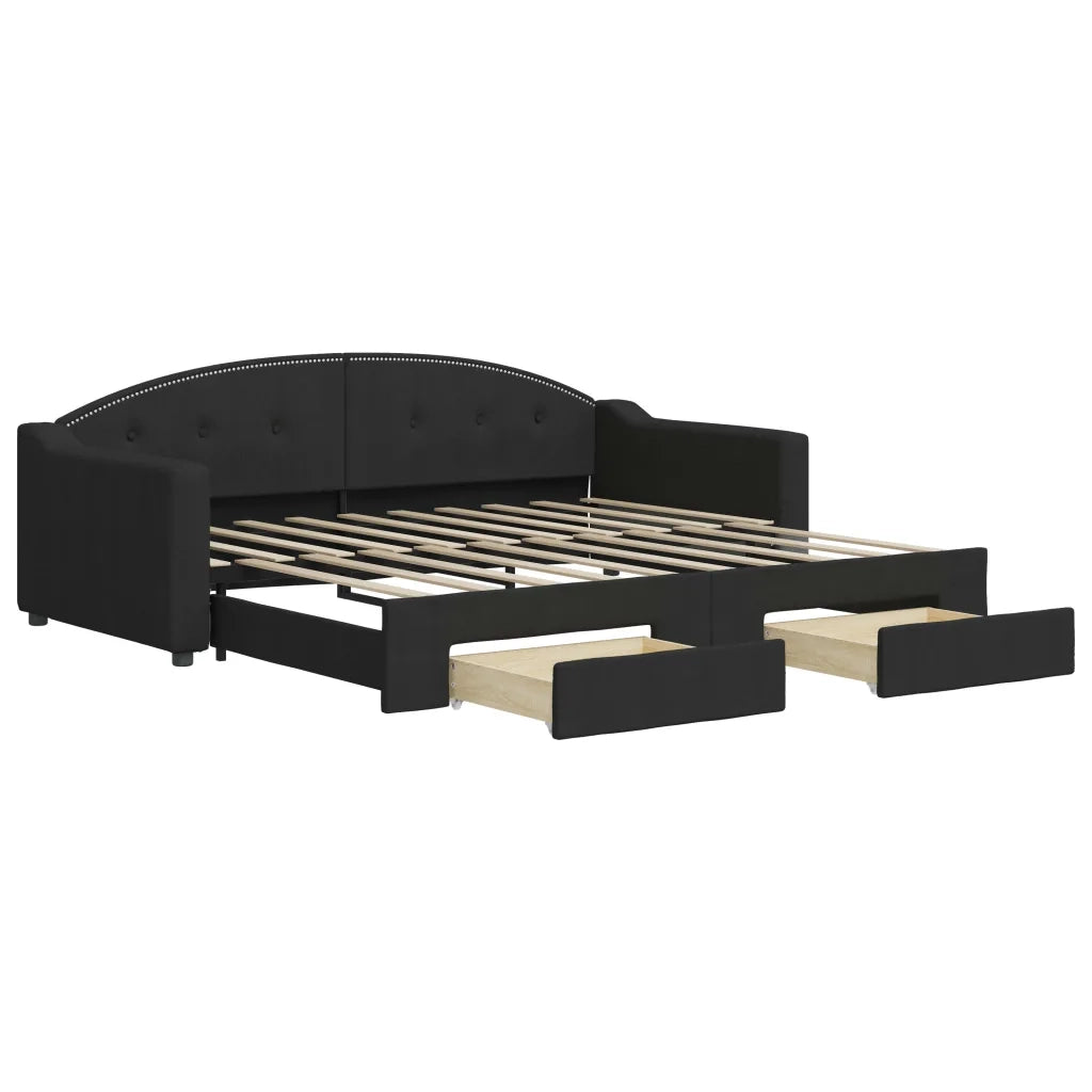 Divano Letto Estraibile con Cassetti Nero 90x190 cm in Tessuto 3197578