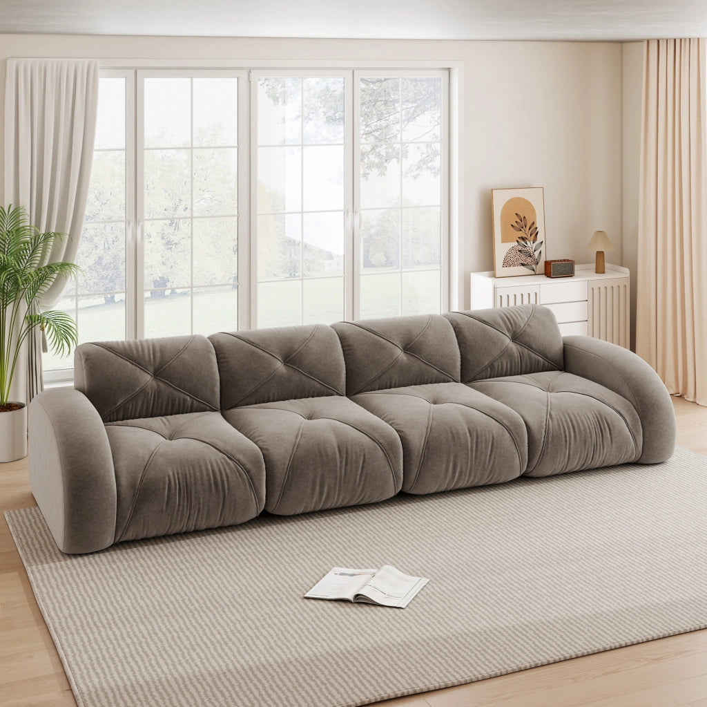 Divano modulare 4 posti senza telaio 358x95x76 cm in chenille taupe
