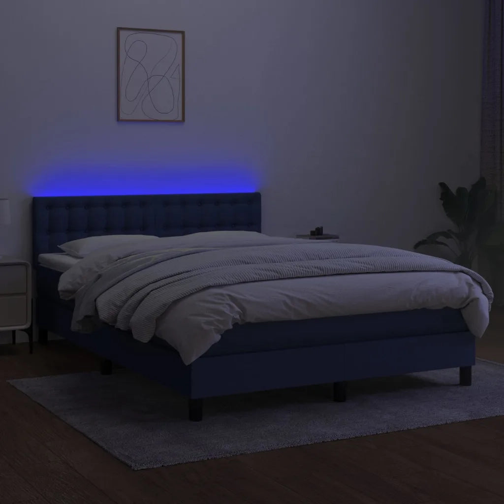 Letto a Molle con Materasso e LED Blu 140x190 cm in Tessuto 3133475