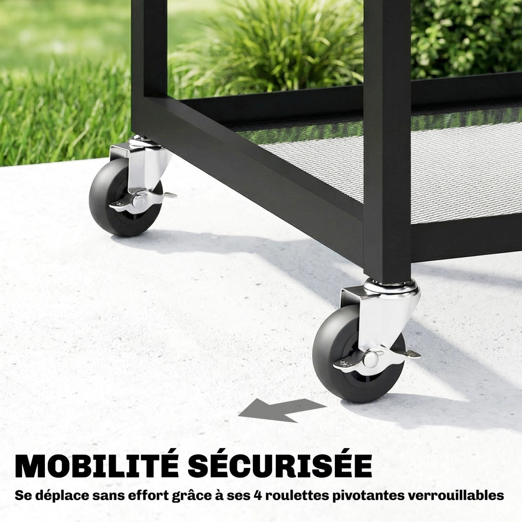 Carrello barbecue da giardino con ripiano laterale pieghevole ¨C zephmum ¨C nero, 133x48.5x82 cm