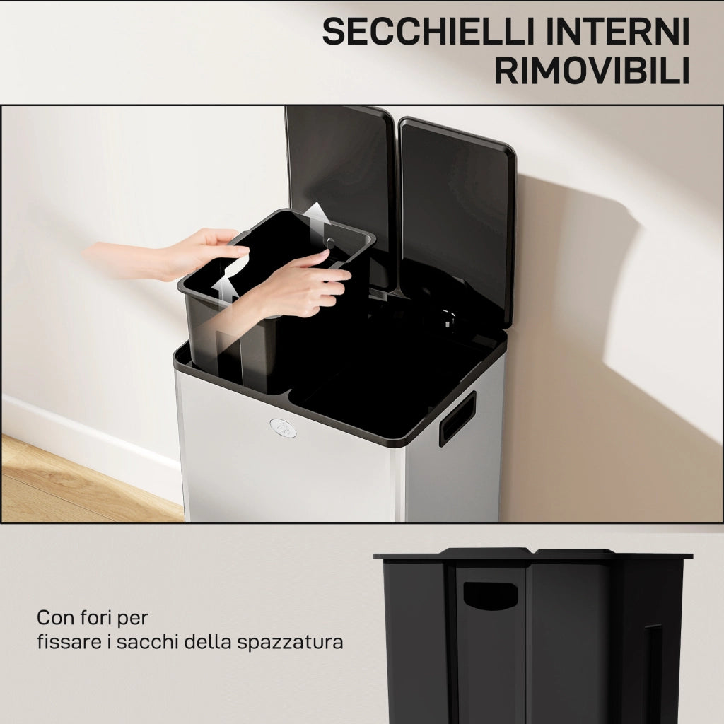 Cestino per la Raccolta Differenziata 28L ¨C Zephmum ¨C Acciaio Inox, Argento, 45.8x36x67.6 cm