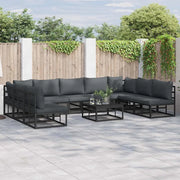 Set Divano da Giardino con cuscino 10 pcs Nero Alluminio