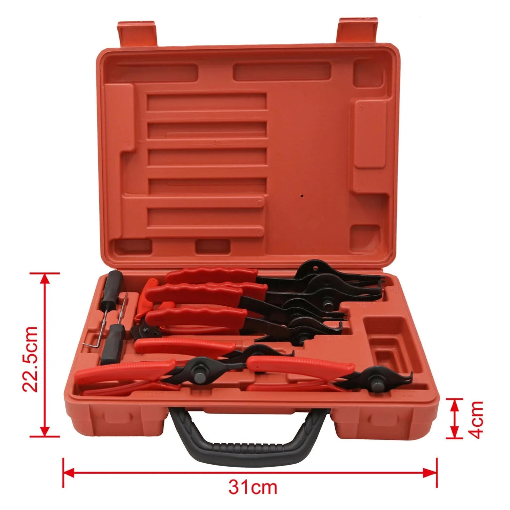 Set di pinze per anelli elastici per uso esterno e interno 11 pezzi ganasce angolate e dritte 16_0002761