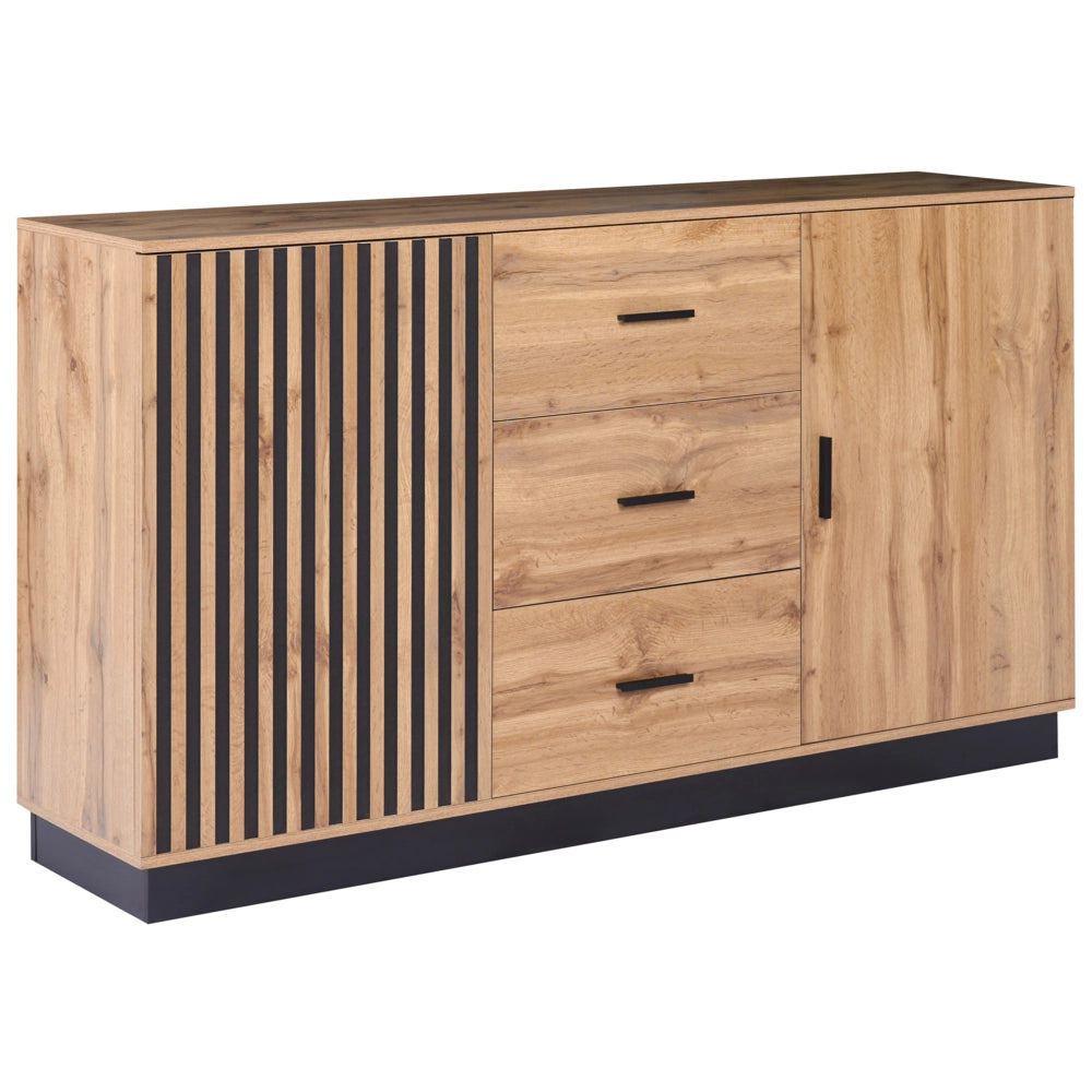 Credenza in MDF marrone con 3 cassetti e 2 ante finitura in melamina per soggiorno moderno