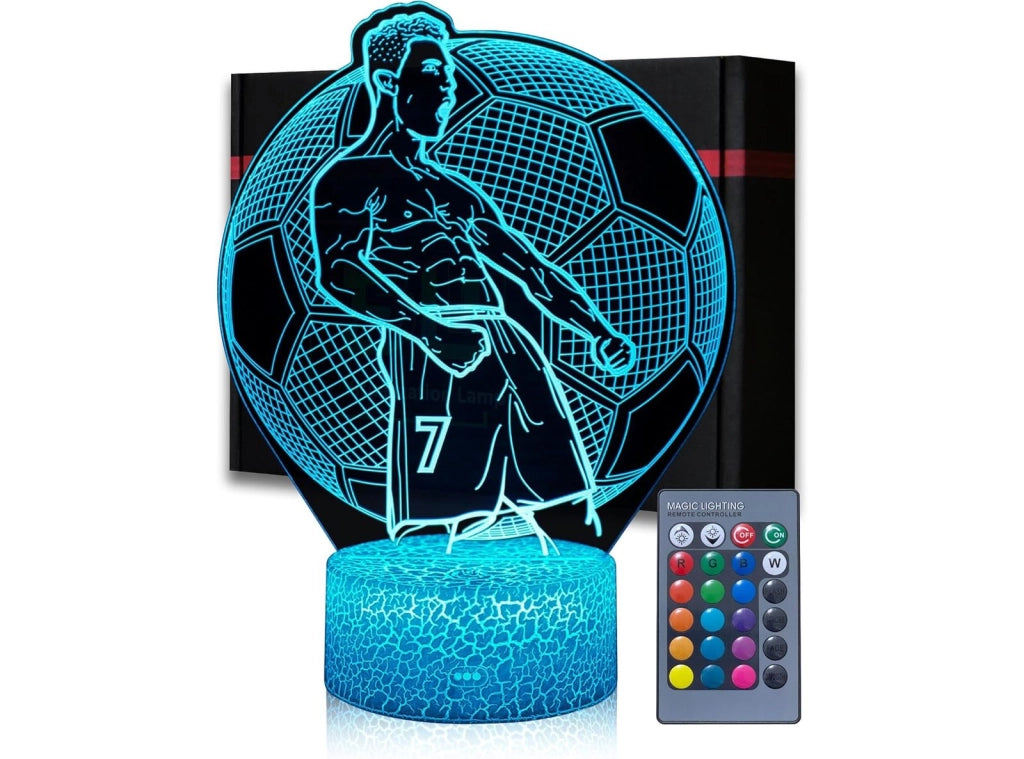 Luce Notturna Cristiano Ronaldo CR7 con Illusione 3D 16 Colori Cangianti con Telecomando per Tifosi di Calcio
