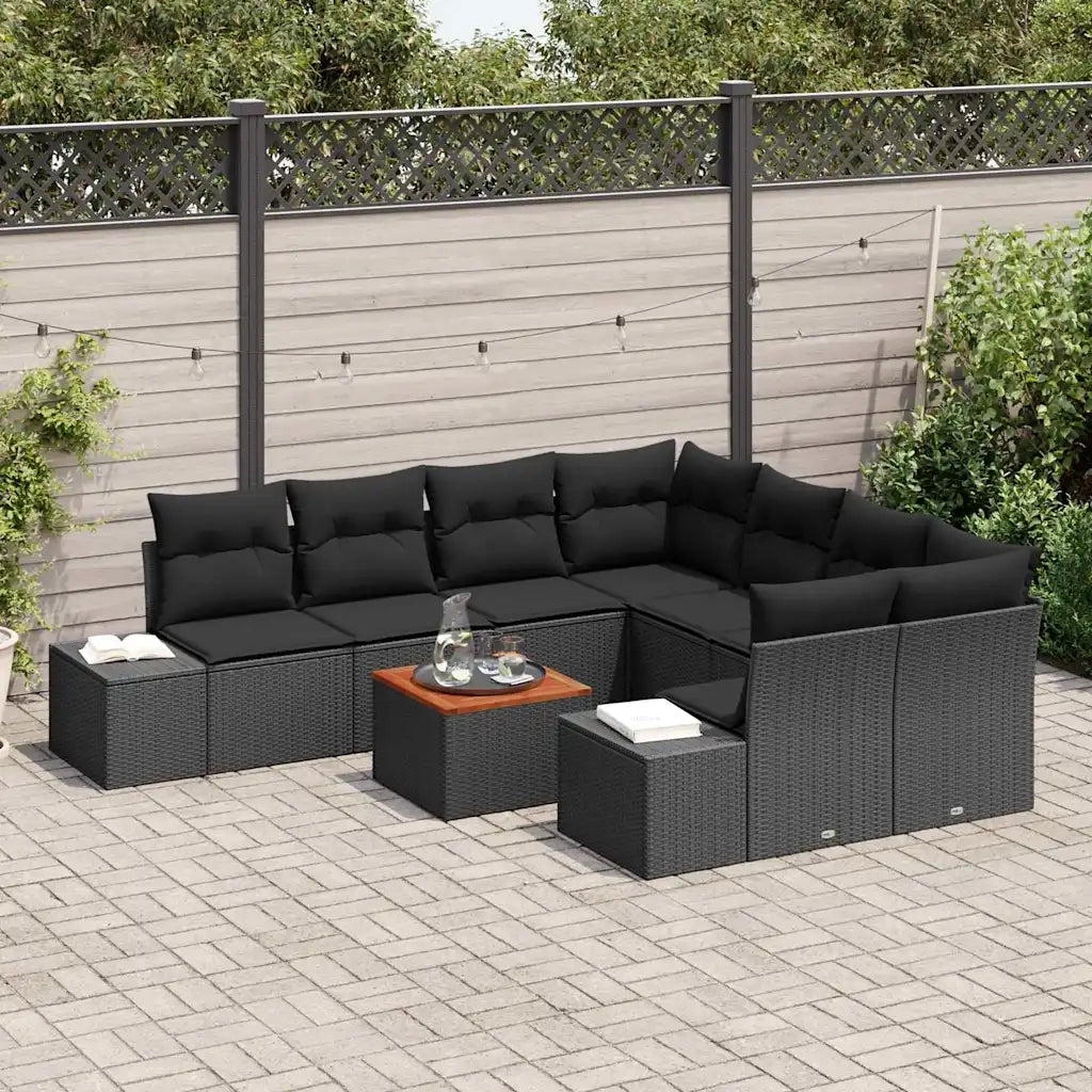 Set Divano da Giardino con archiviazione 9 pcs Nero polyrattan 3356609