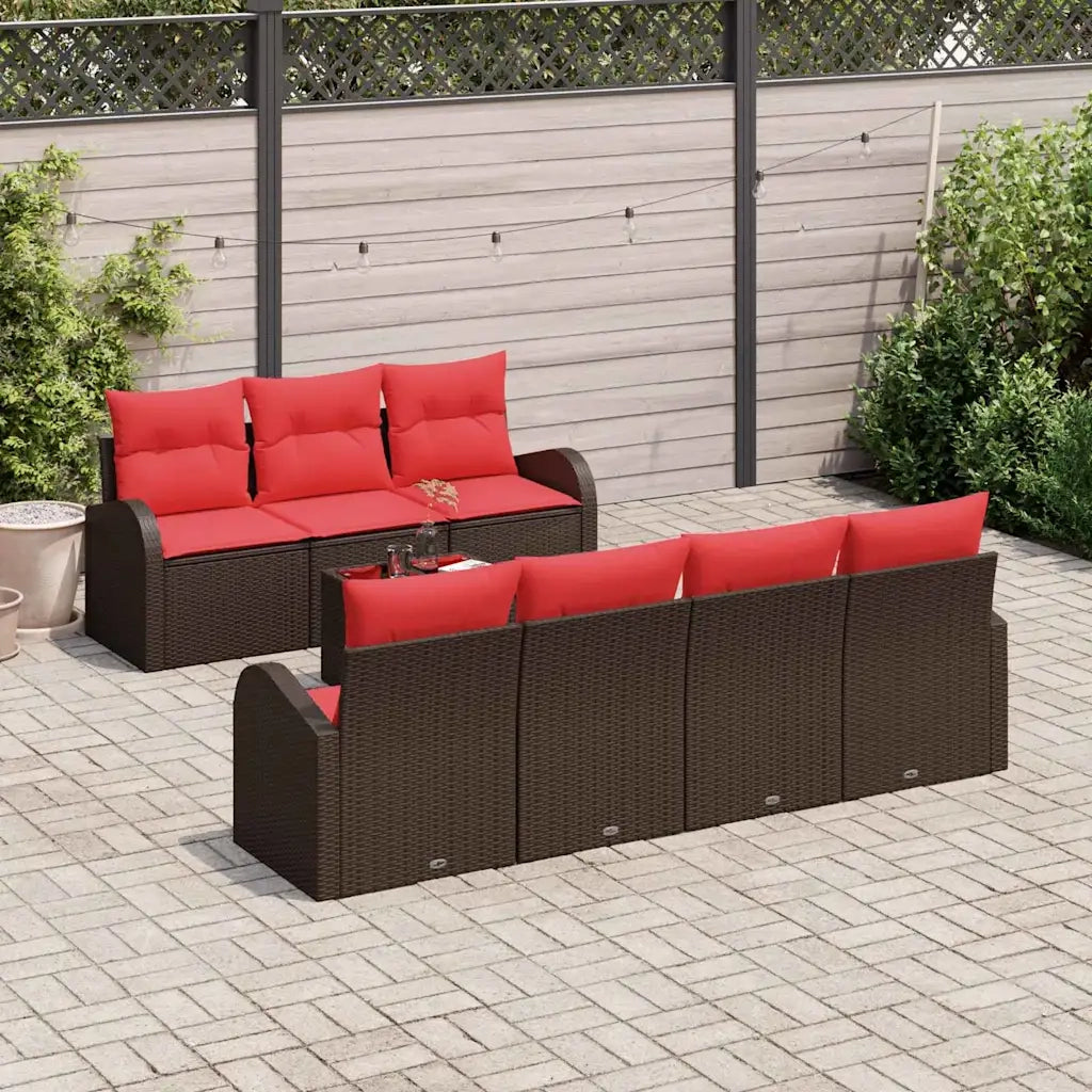 Set Divano da Giardino 8 pcs Beige e Rosso polyrattan 3354623