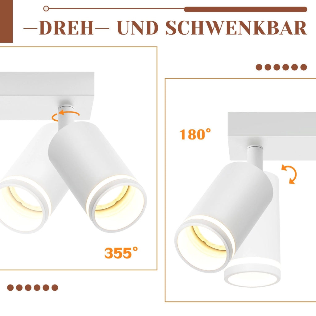 ZMH Faretto da soffitto bianchi 2 fiamme GU10 orientabili legno anche parete per soggiorno senza lampadina