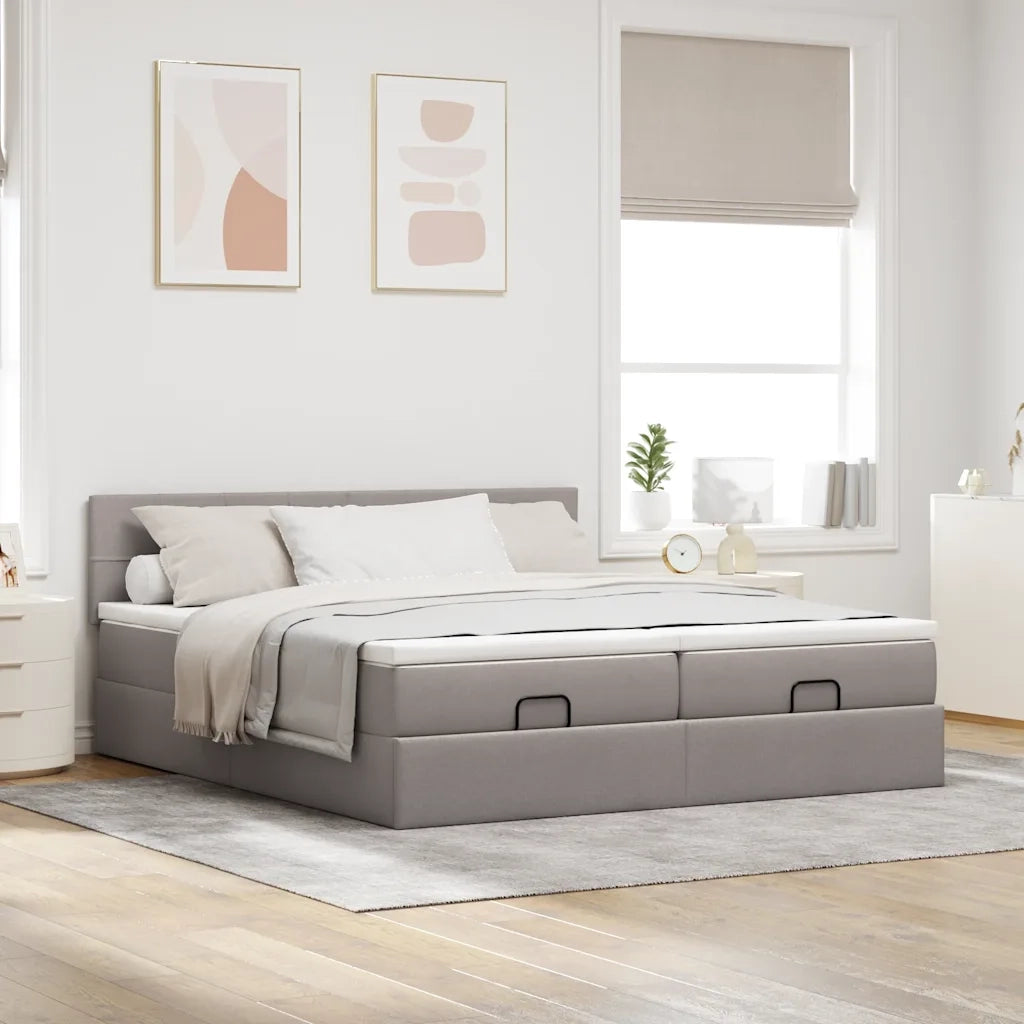 Struttura Letto Pouf con Materassi Tortora 180x200cm in Tessuto 3311998