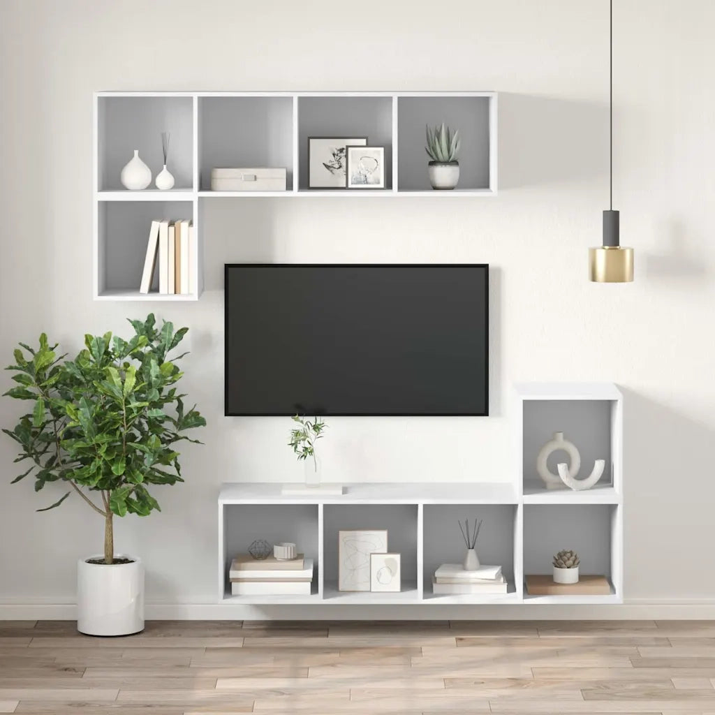 Mobile TV da Parete Bianco 37x37x107 cm in Legno Multistrato