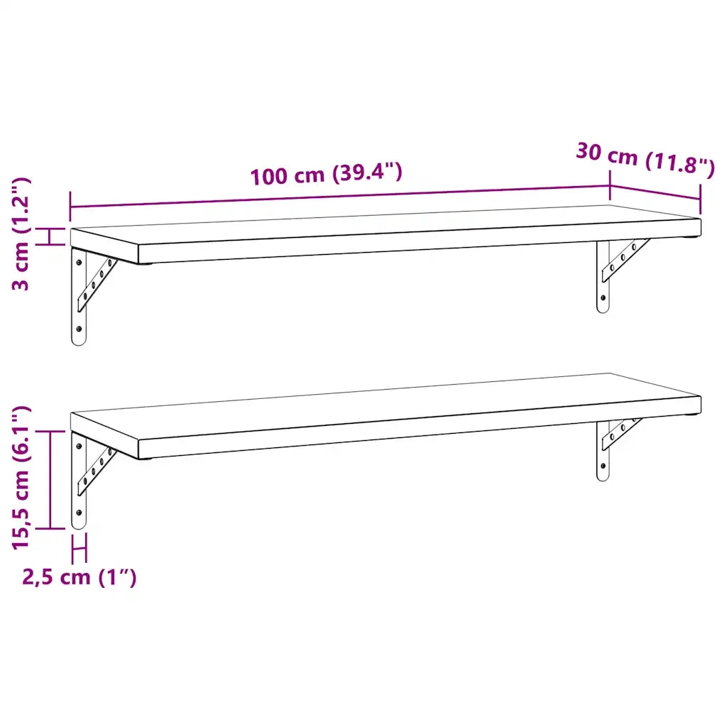 Mensole a Muro 2 pz 100x30 cm Argento in Acciaio Inossidabile 3214503
