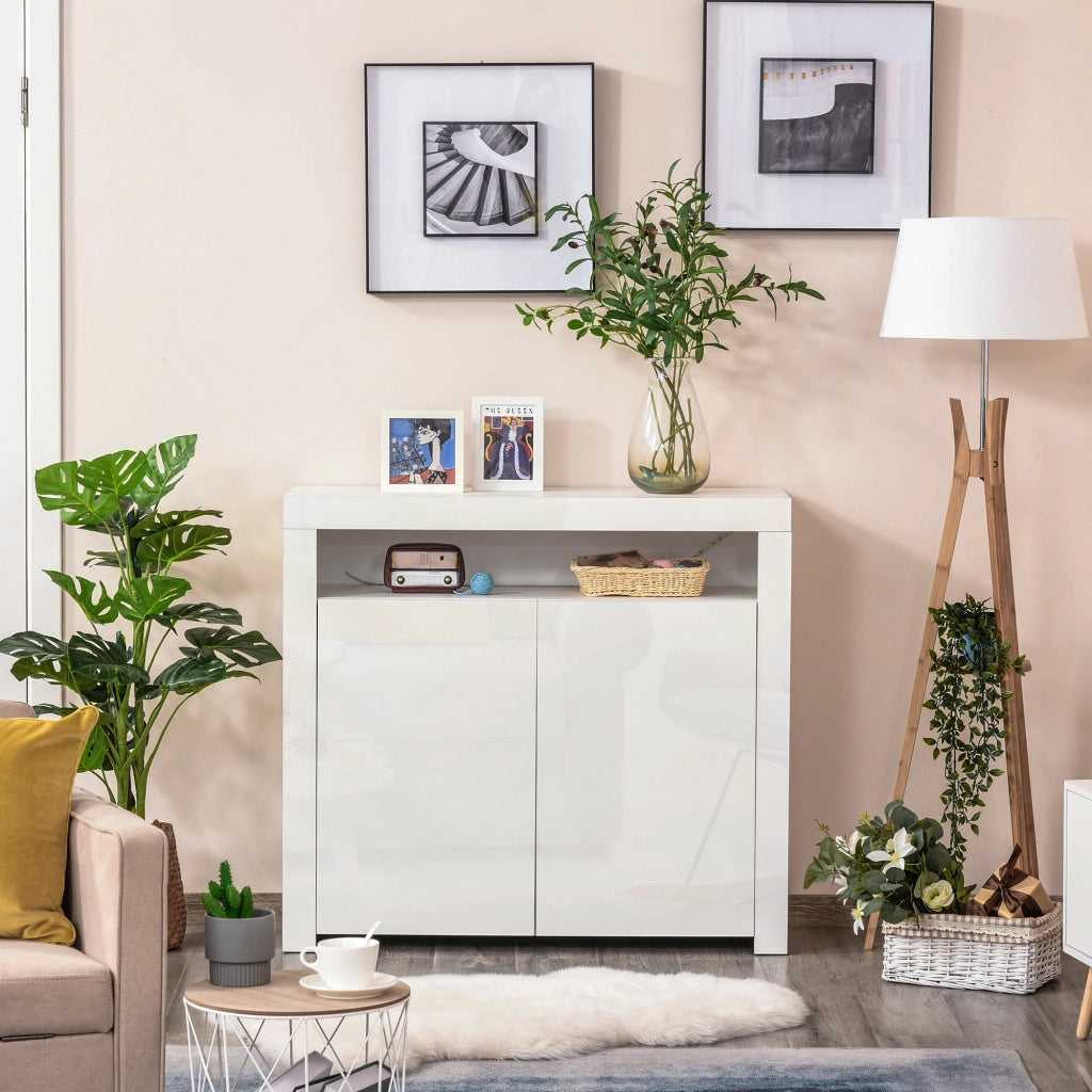 Easycomfort Mobiletto Salvaspazio Multiuso per Ingresso, Salotto o Bagno in Legno Bianco, con Luci LED Colorate, 107x35x97cm