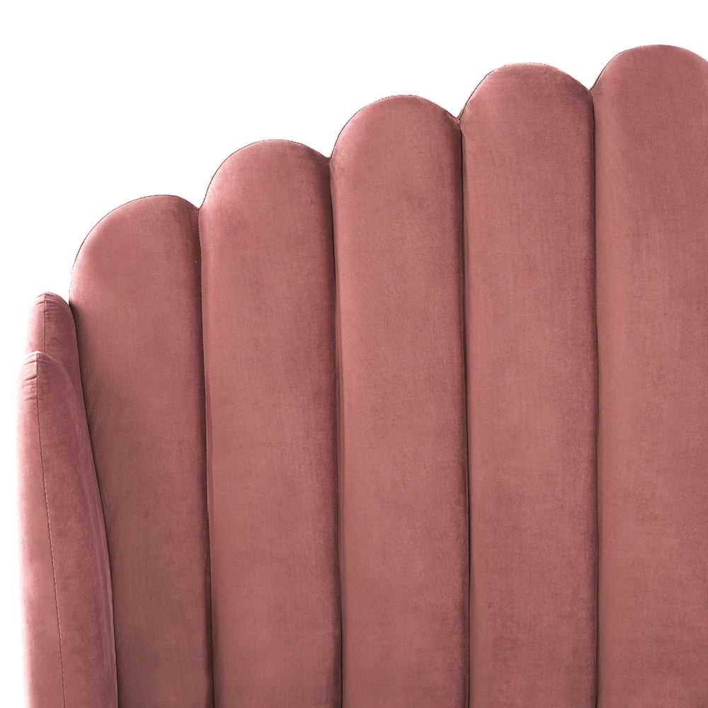 Letto con rete in velluto rosa 140 x 200 cm gambe in metallo testata retro capitonné