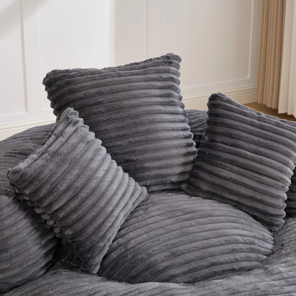Poltrona Sacco in Corduroy Grigio Scuro con Schienale Alto e Braccioli, 108x108x52 cm