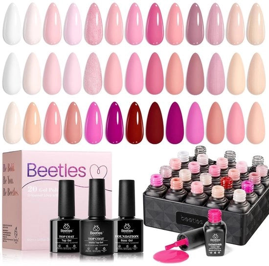 Set di Vernici a Gelo per Unghie 23 Pezzi - 20 Colori Mini - Top Coat Lucido e Opaco - Base senza Asciugatura - Vernice a Gelo per Nail Art - 5 ml per Flacone