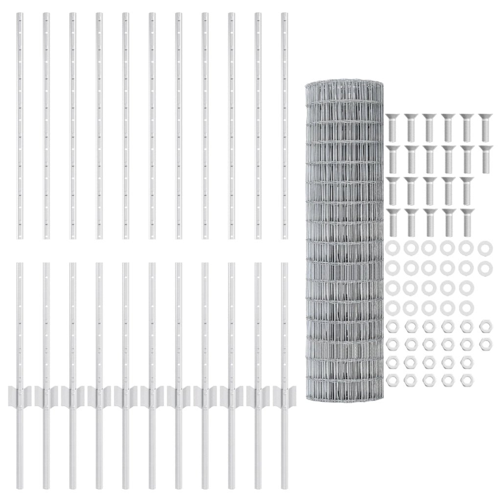 Recinzione Euro con 22 Pali argento 1x25 m Acciaio