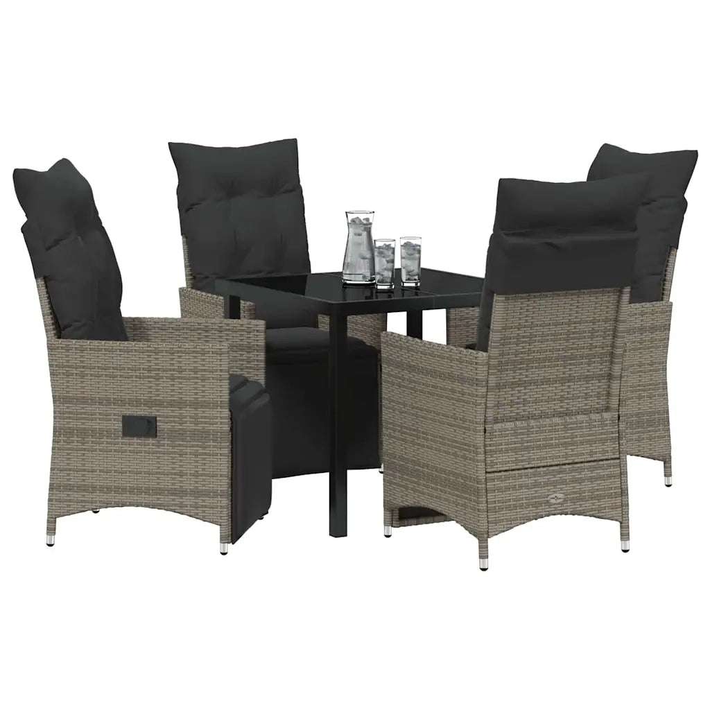 Set da Pranzo per Giardino con cuscino 5 pcs Grigio polyrattan