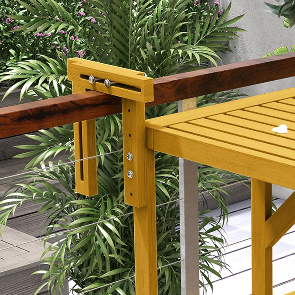 Tavolino da Ringhiera 68x65x55 cm per Balcone Pieghevole e Regolabile in Legno Colore Naturale