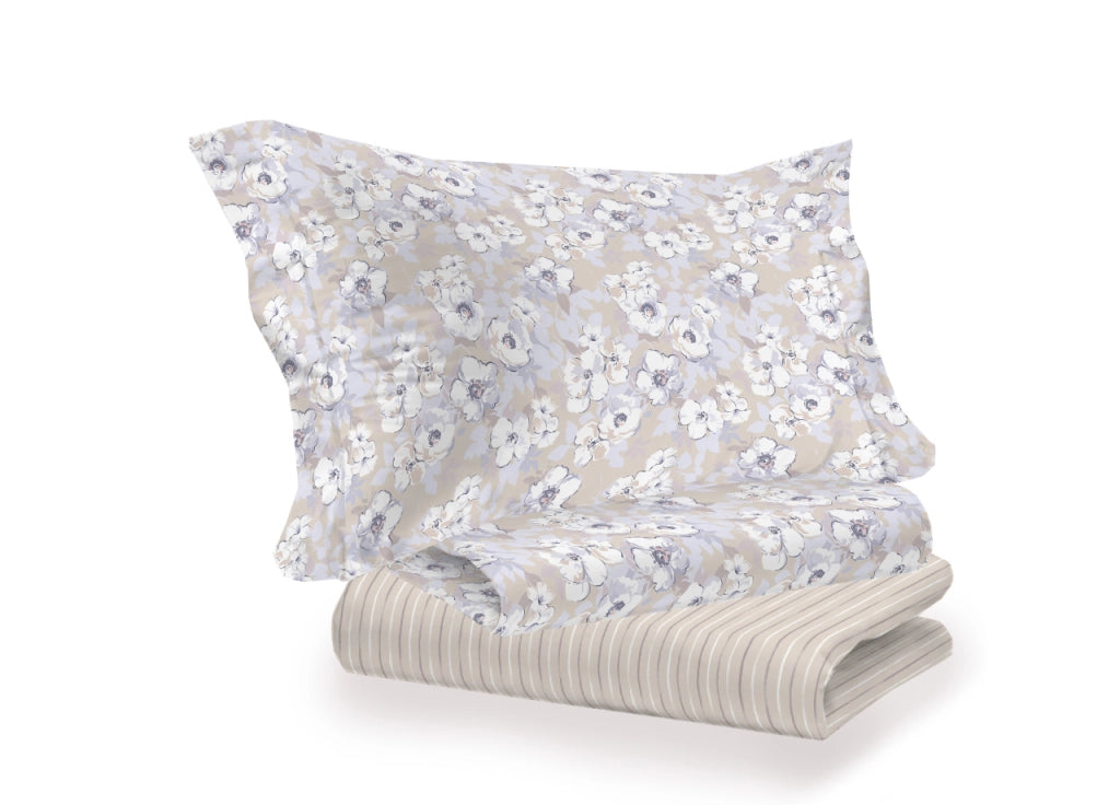 Completo Lenzuola Letto 100% Cotone Italy 3027 Disegno Indie - Piazza E Mezza - Beige