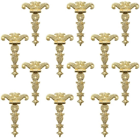 Scharnieri Decorativi in Acciaio Inox - 12 Stuks - T-riem Retro Decorativo - Scharnieri per Armadi - Scharnieri a Forma di Anello in Oro - Scharnieri per Cassetta di Gioielli - Scharnieri per Mobili