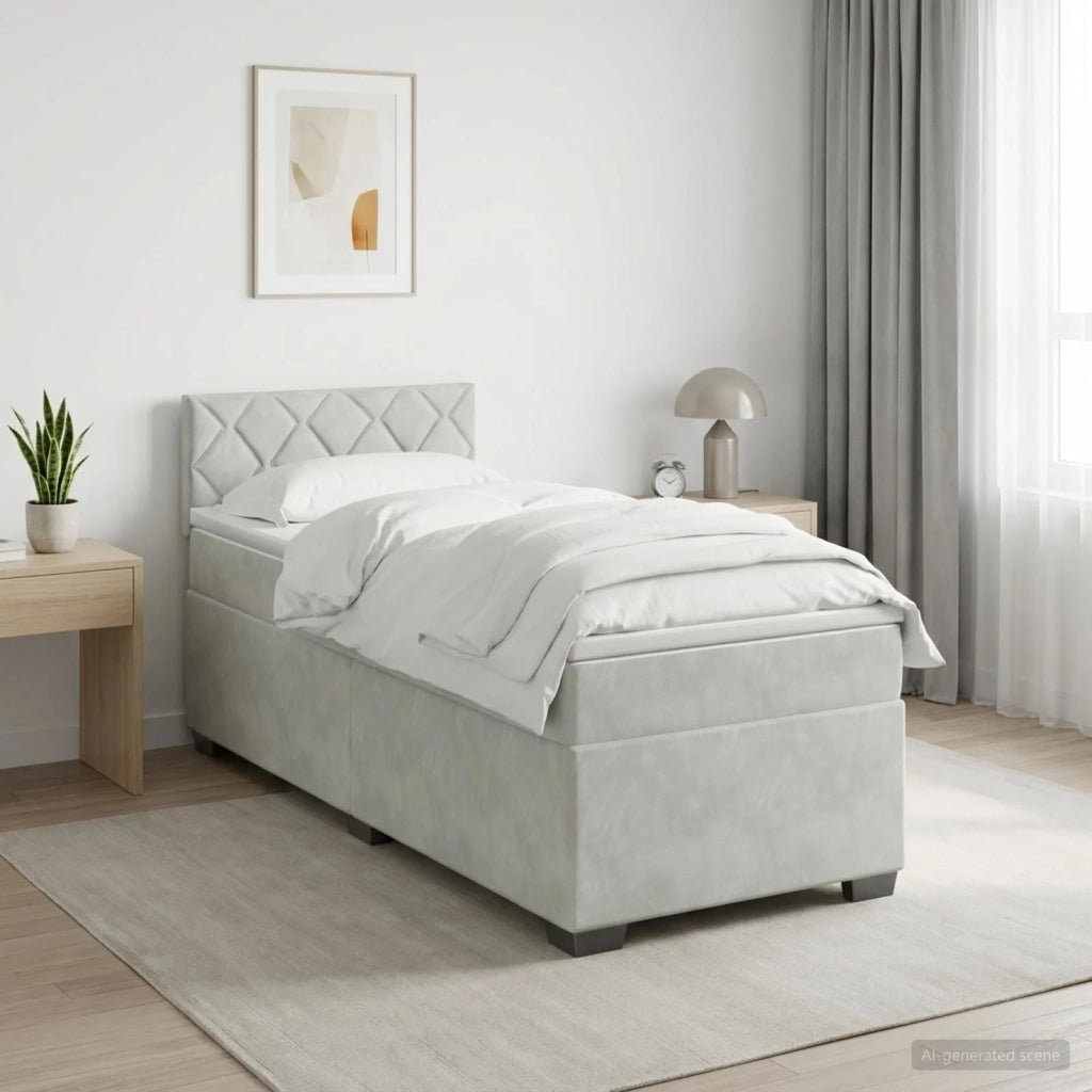 Letto con Box Spring, Materasso e LED Grigio Chiaro 90 x 190 cm 3452090