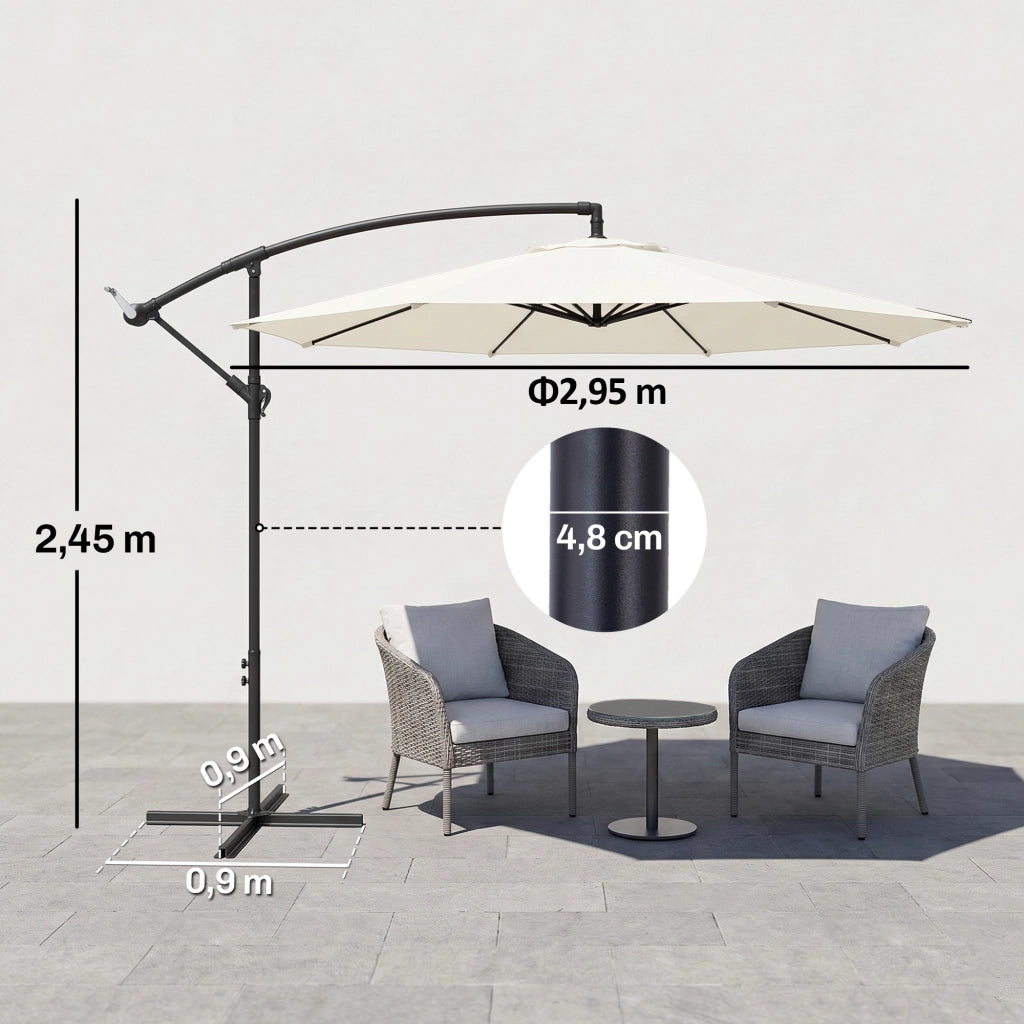 Ombrellone da Giardino 295 cm Parasole Eccentrico Inclinabile ¨C Zephmum ¨C Crema Acciaio
