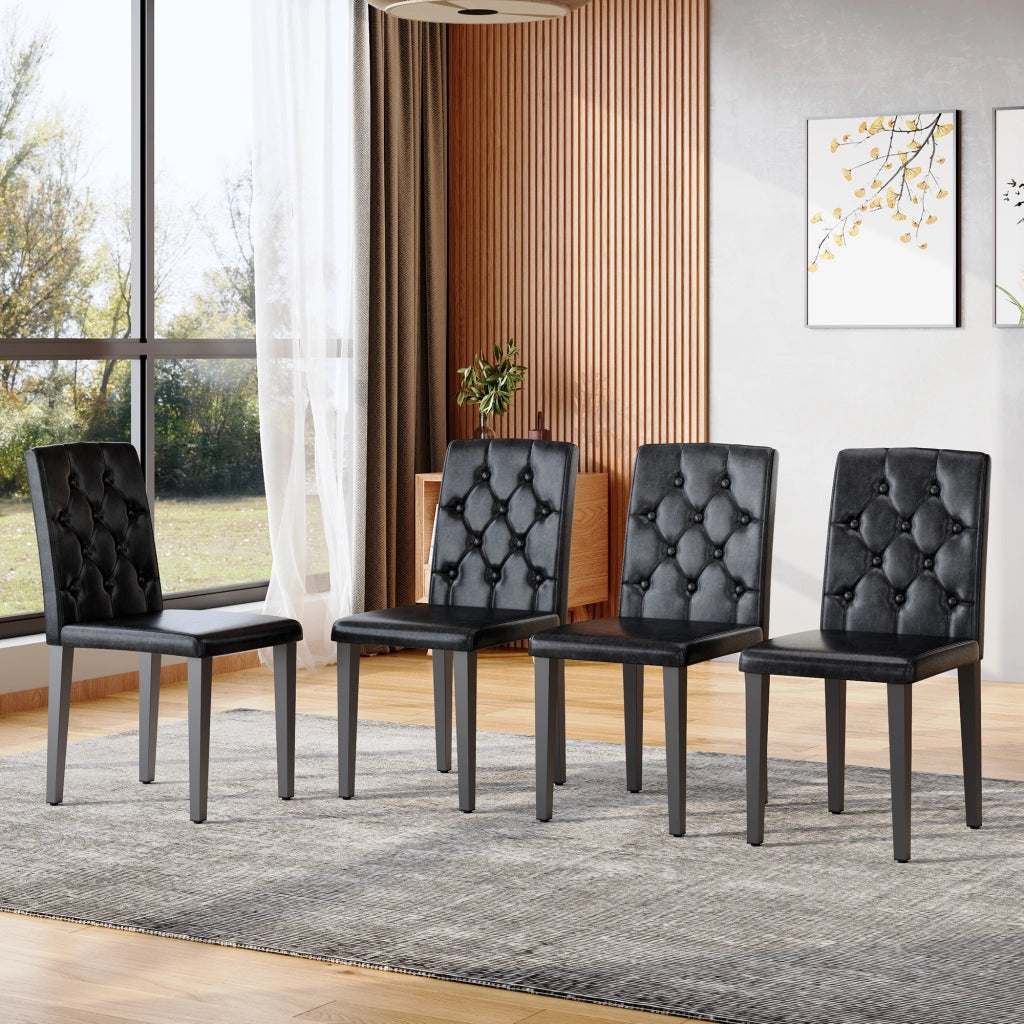 SEDIA da pranzo Set da 4 pezzi in PU nero con gambe in metallo nero