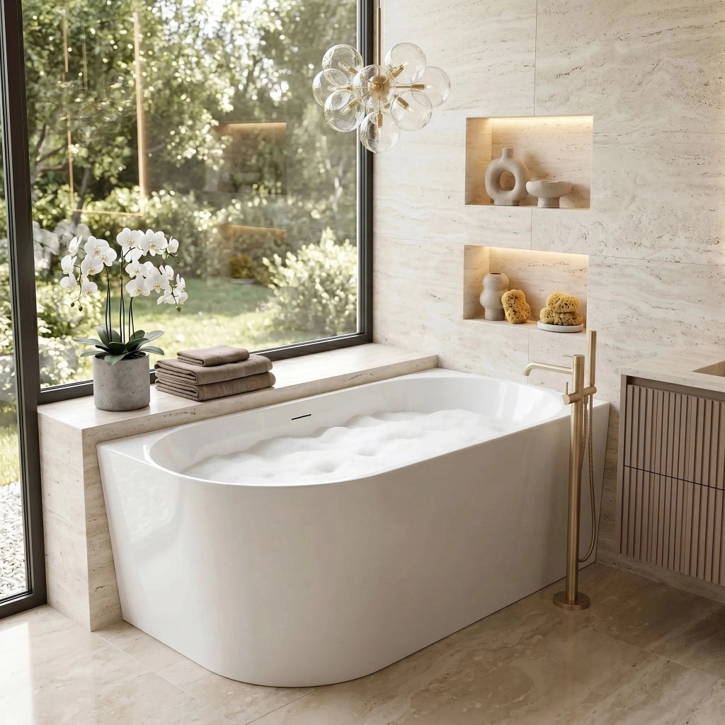 Vasca Da Bagno Angolare In Acrilico Rea Bellanto Slim 150 Right Copritappo nero