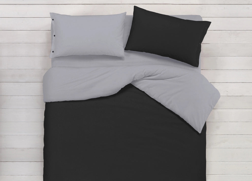 Copripiumino In 100% Cotone Double Face Grigio/Nero - Singolo - Grigio-Nero