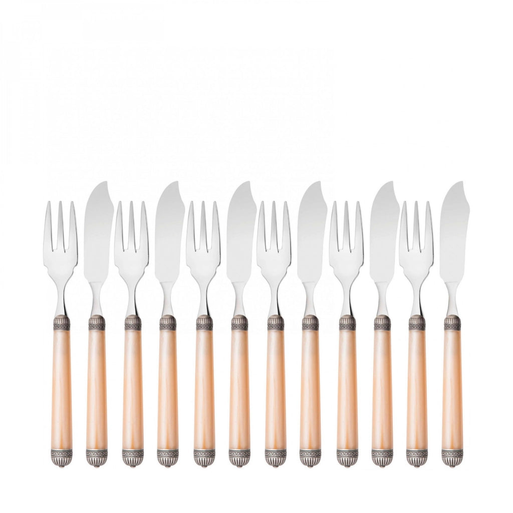 DORICO Ghiera Argento Anticato, Posate Set 12 Pz Pesce, Casa