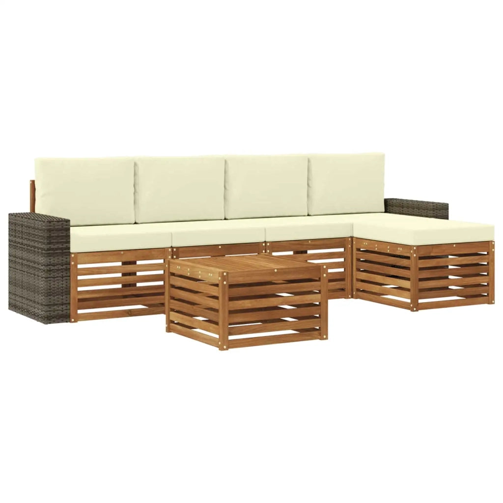 Set di divani da esterno con cuscino 6 pcs Naturale e Crema