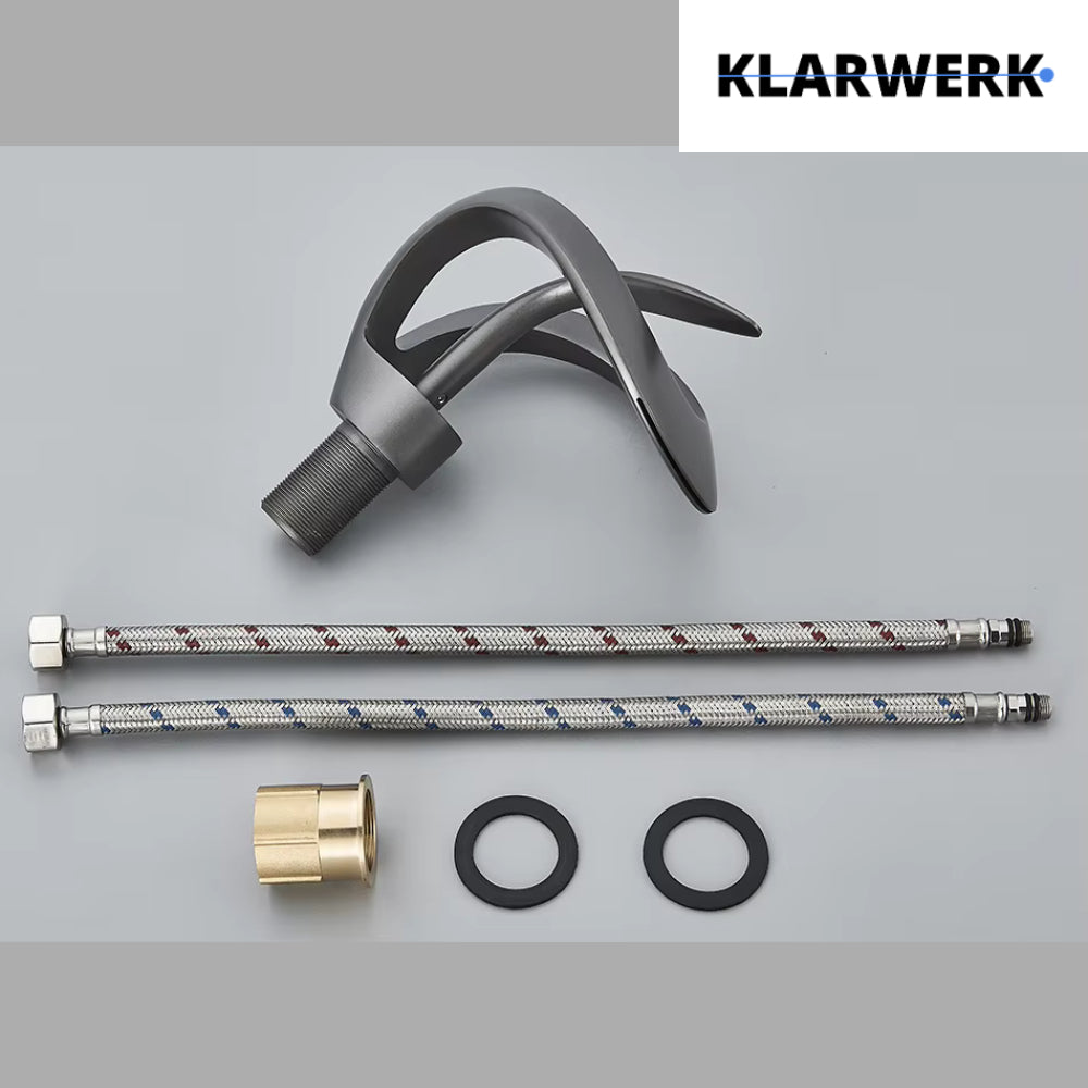 NAVIS | Rubinetto a cascata di design per bagno grigio titanio |Elegante rubinetto in acciaio inossidabile premium per lavelli|Miscelatore  2 attacchi