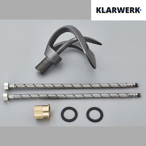 NAVIS | Rubinetto a cascata di design per bagno grigio titanio |Elegante rubinetto in acciaio inossidabile premium per lavelli|Miscelatore  2 attacchi