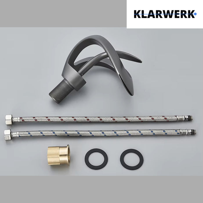 NAVIS | Rubinetto a cascata di design per bagno grigio titanio |Elegante rubinetto in acciaio inossidabile premium per lavelli|Miscelatore  2 attacchi