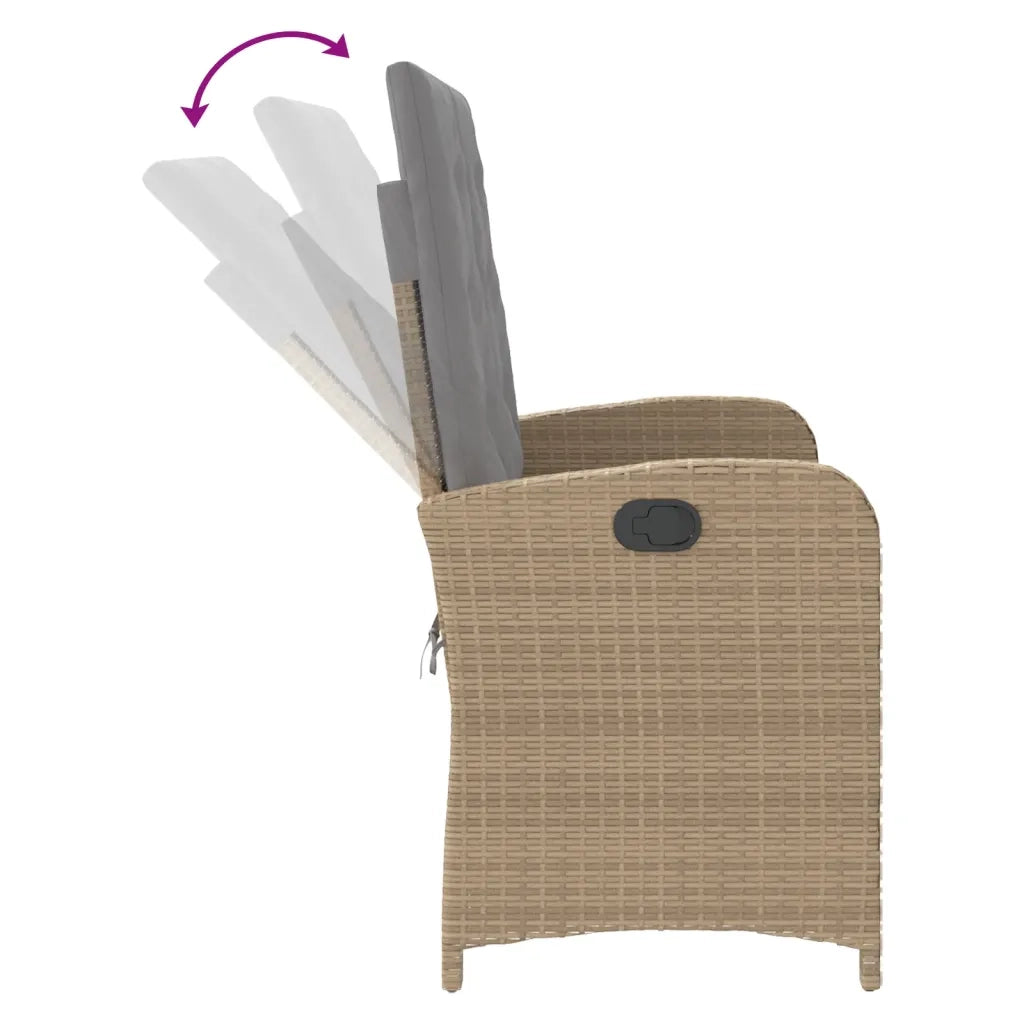 Panca Reclinabile da Giardino con Cuscini-Sgabello-Sedia da esterno Beige in Polyrattan 123515