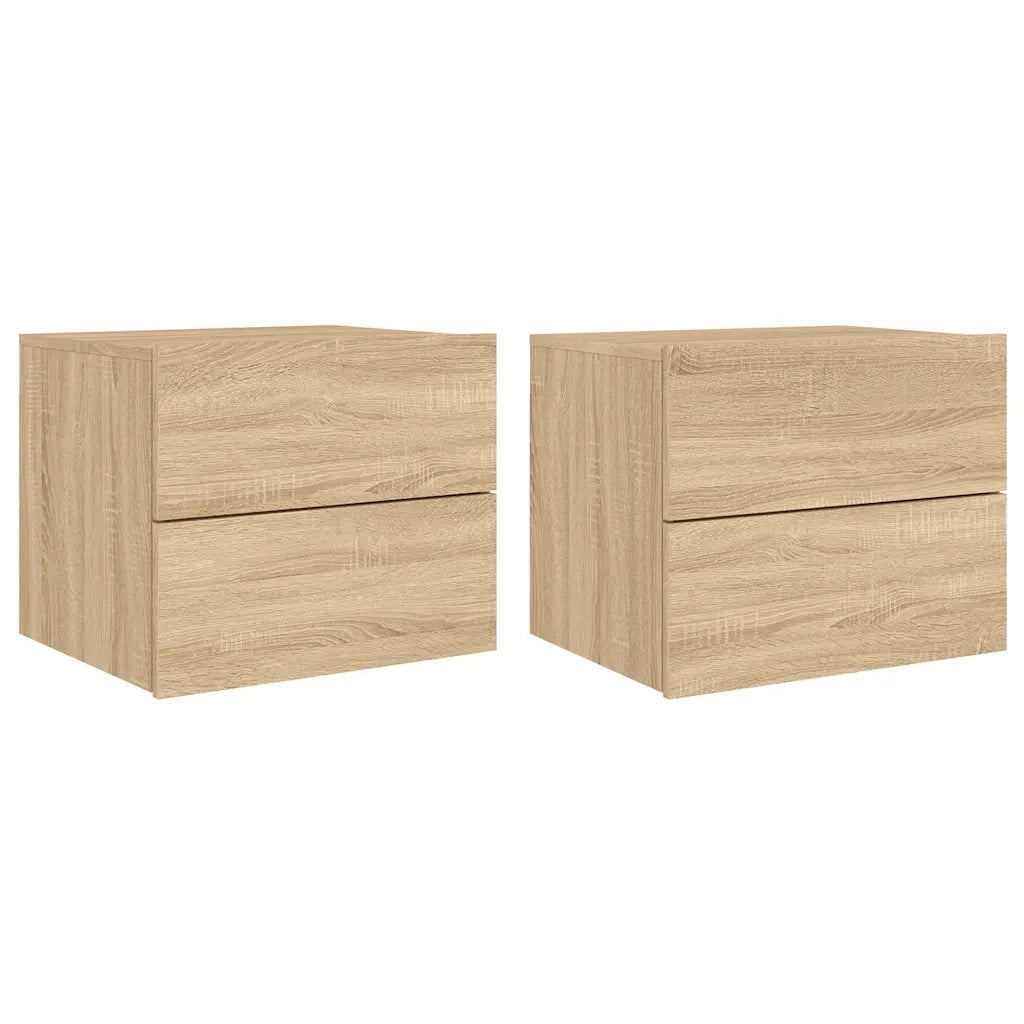 Set di 2 Comodini | Armadio da Notte | Mobiletto da notte a Parete con luci LED Rovere Sonoma