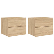 Set di 2 Comodini | Armadio da Notte | Mobiletto da notte a Parete con luci LED Rovere Sonoma