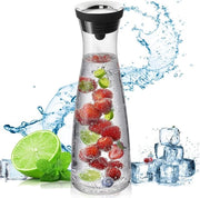 Karaf in vetro, 1200 ml, con coperchio e imboccatura, caraffa per acqua, cucchiaio, per bevande fatte in casa, tè freddo, latte, caffè, vino.