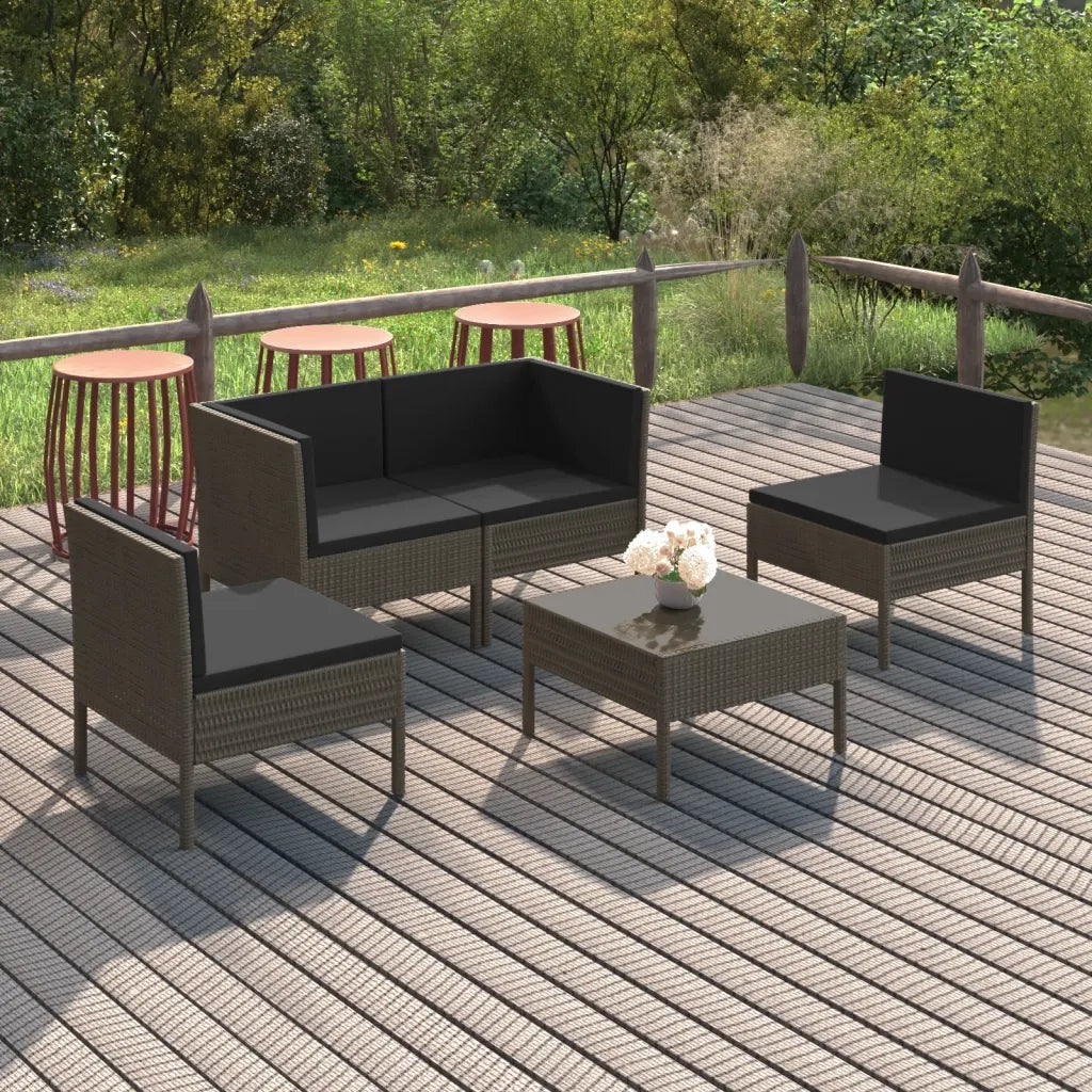Set Divani da Giardino 5 pz | Set Salotto da Giardino con Cuscini in Polyrattan Grigio