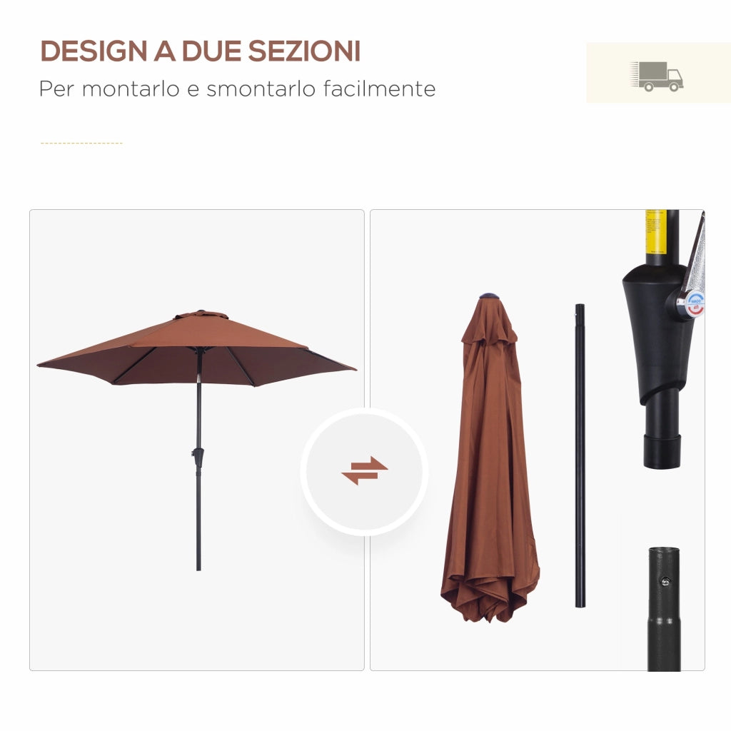 EasyComfort Ombrellone da Giardino Inclinabile con Manovella, in Alluminio, Metallo e Poliestere, Ø260x235 cm, Nero e Caffè