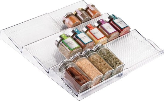 Organizzatore di carrello - per cucina, bagno e ufficio - per erbe e spezie - estensibile/3 livelli - trasparente